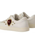 Dolce & Gabbana White Leather Gold Red Heart Sneakers Shoes