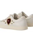 Dolce & Gabbana White Leather Gold Red Heart Sneakers Shoes