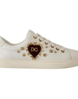 Dolce & Gabbana White Leather Gold Red Heart Sneakers Shoes
