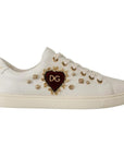 Dolce & Gabbana White Leather Gold Red Heart Sneakers Shoes