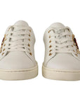 Dolce & Gabbana White Leather Gold Red Heart Sneakers Shoes