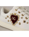 Dolce & Gabbana White Leather Gold Red Heart Sneakers Shoes