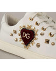 Dolce & Gabbana White Leather Gold Red Heart Sneakers Shoes