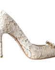 Dolce & Gabbana White Taormina Lace Crystal Heels Pumps Shoes
