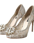 Dolce & Gabbana White Taormina Lace Crystal Heels Pumps Shoes