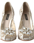 Dolce & Gabbana White Taormina Lace Crystal Heels Pumps Shoes