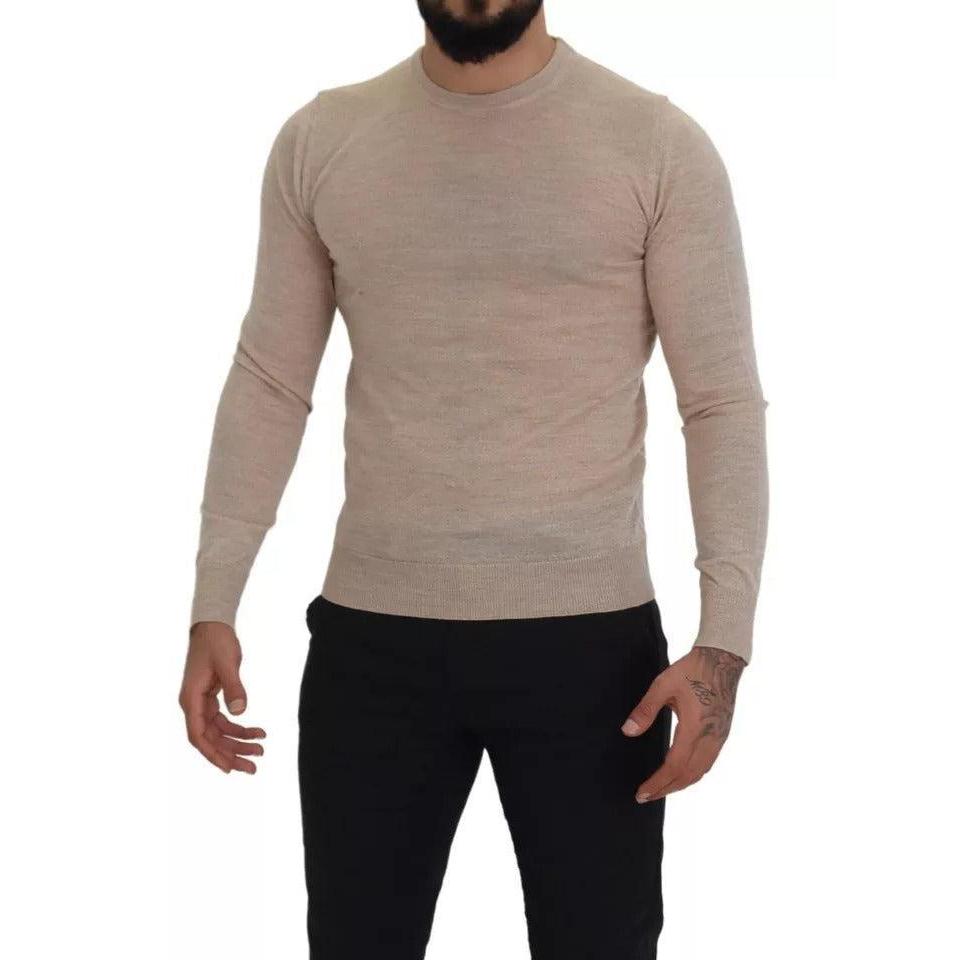Dolce & Gabbana Beige Virgin Wool Crew Neck Pullover Sweater