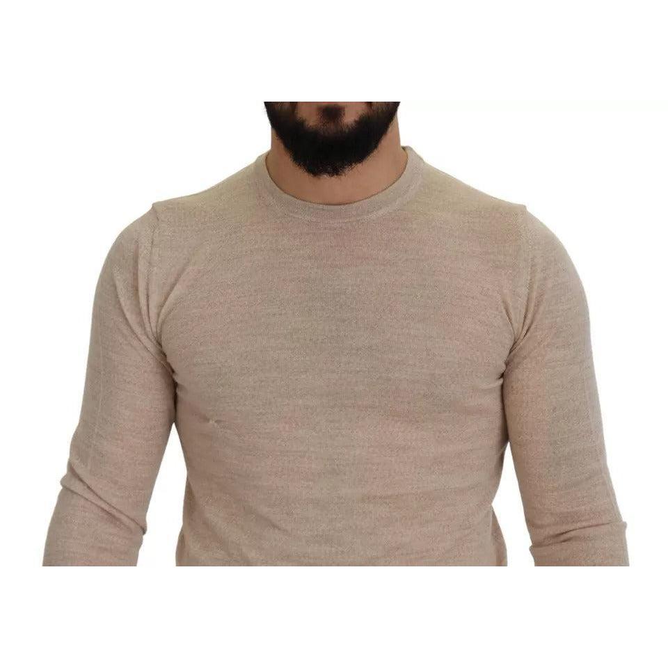Dolce & Gabbana Beige Virgin Wool Crew Neck Pullover Sweater