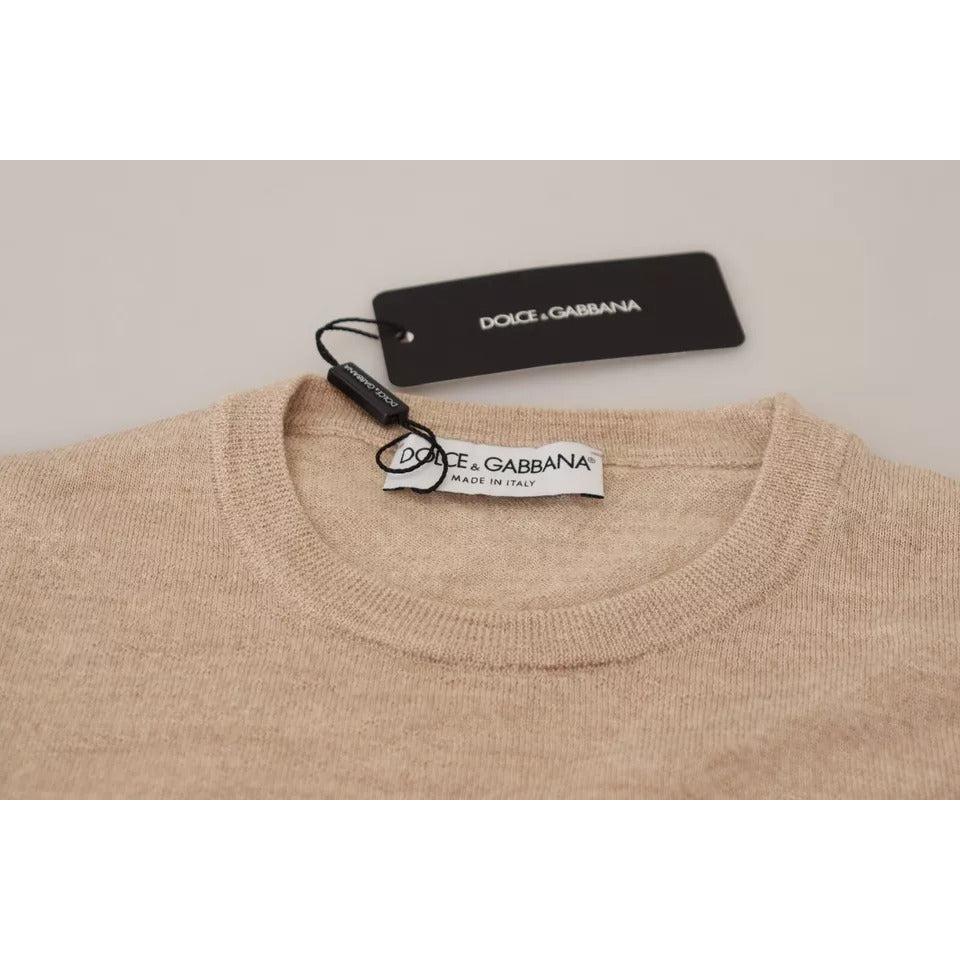 Dolce & Gabbana Beige Virgin Wool Crew Neck Pullover Sweater