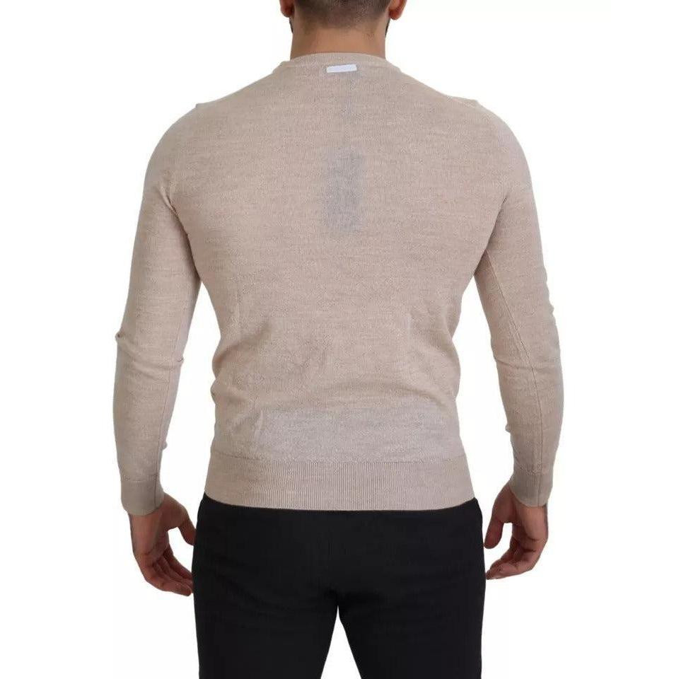 Dolce & Gabbana Beige Virgin Wool Crew Neck Pullover Sweater