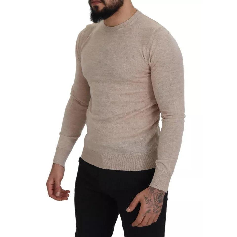 Dolce & Gabbana Beige Virgin Wool Crew Neck Pullover Sweater