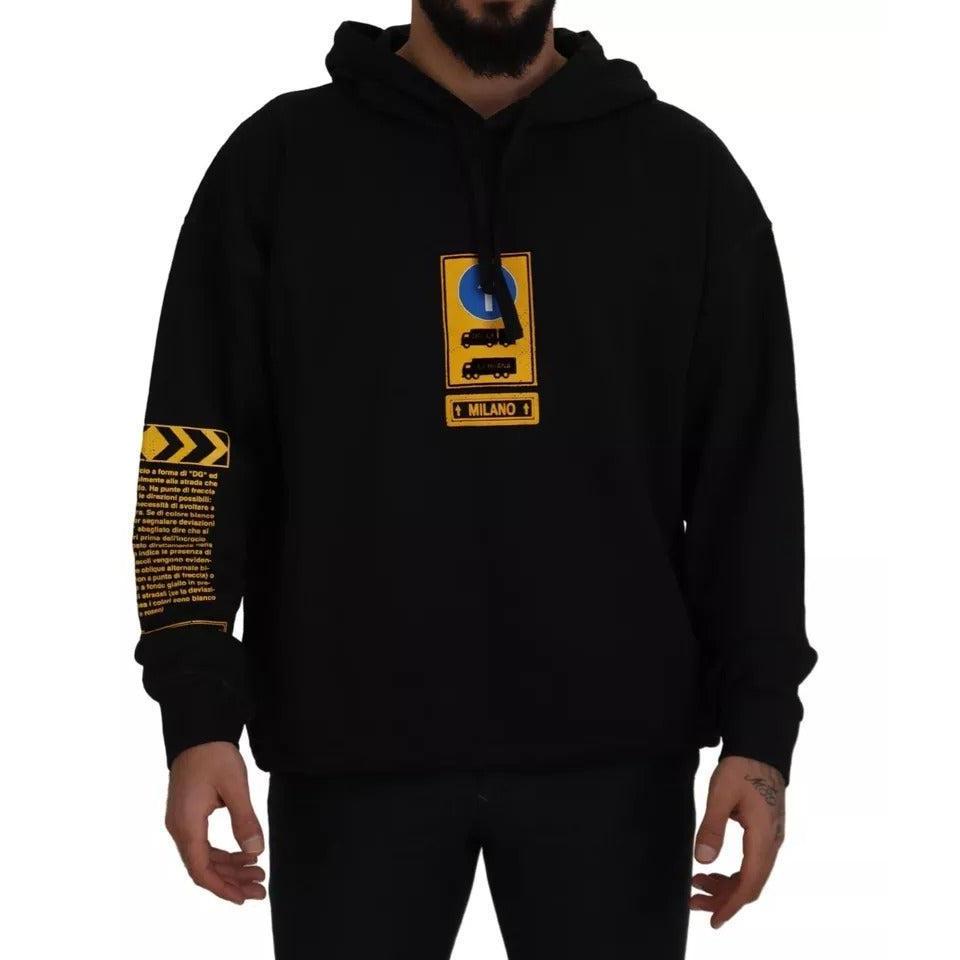 Dolce & Gabbana Black Cotton Logo Hooded Sweatshirt Sweater