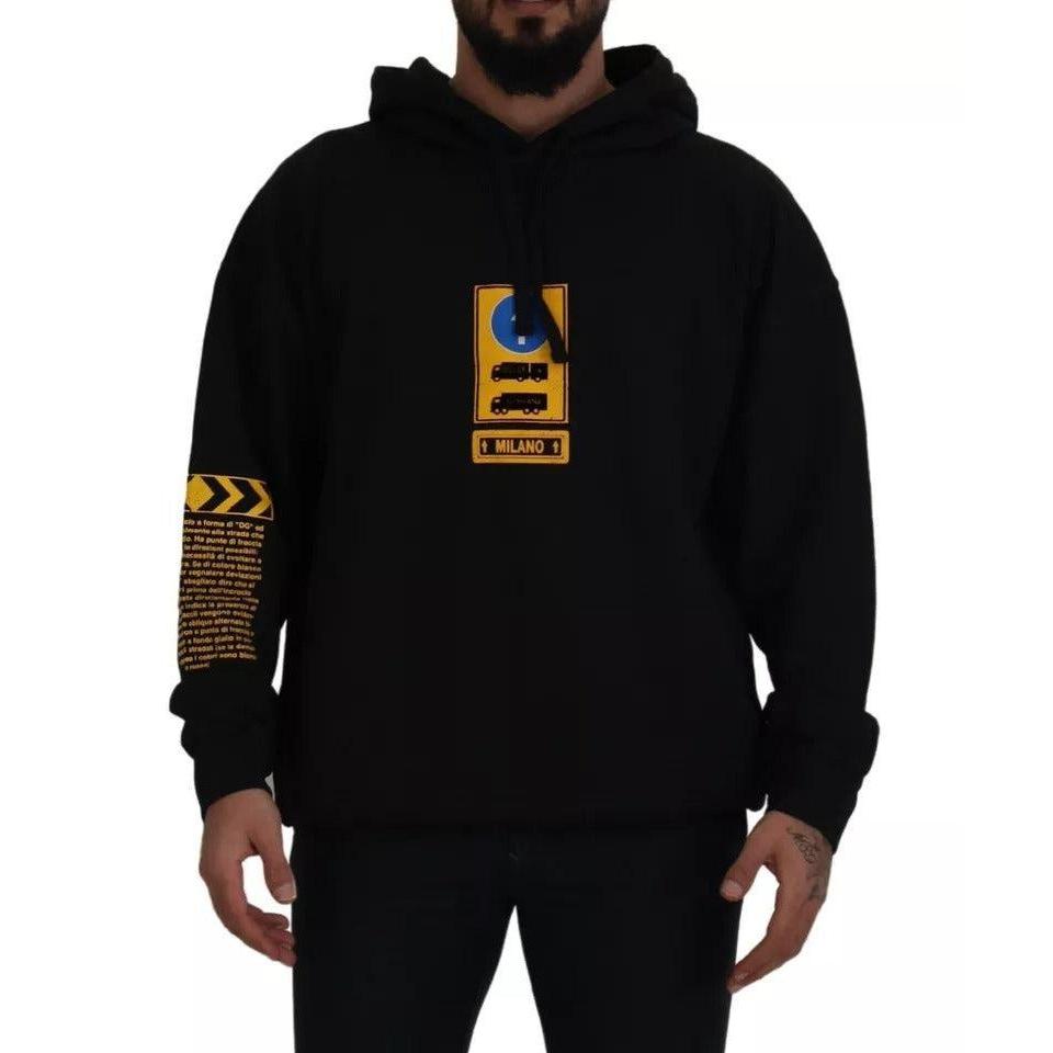 Dolce & Gabbana Black Cotton Logo Hooded Sweatshirt Sweater