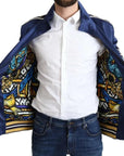 Dolce & Gabbana Blue Heraldic Patch Striped King Bee Sweater
