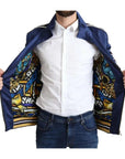 Dolce & Gabbana Blue Heraldic Patch Striped King Bee Sweater
