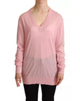 Dolce & Gabbana Pink V-neck Women Pullover Cashmere Sweater