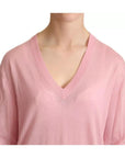 Dolce & Gabbana Pink V-neck Women Pullover Cashmere Sweater