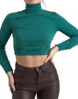 Dolce & Gabbana Dark Green Turtleneck Cropped Pullover Sweater