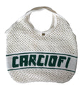 Dolce & Gabbana White Green Knitted Cotton Logo Shopping Tote Bag