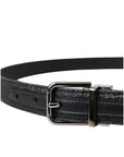 Dolce & Gabbana Black Glittered Leather Silver Buckle Belt