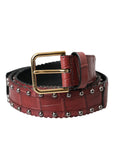Dolce & Gabbana Brown Alligator Leather Studded Metal Buckle Belt
