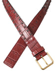 Dolce & Gabbana Brown Alligator Leather Studded Metal Buckle Belt