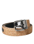 Dolce & Gabbana Gold Glitter Leather Silver Metal Buckle Belt