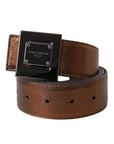 Dolce & Gabbana Metallic Bronze Leather Square Metal Buckle Belt
