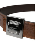 Dolce & Gabbana Metallic Bronze Leather Square Metal Buckle Belt