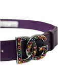 Dolce & Gabbana Purple Leather DG Logo Studs Metal Buckle Belt