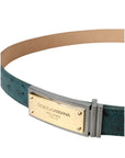 Dolce & Gabbana Green Leather Gold Logo Engraved Buckle Belt