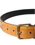 Dolce & Gabbana Beige Alligator Leather Studded Metal Buckle Belt