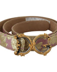 Dolce & Gabbana Pink Jaquard DG Logo Gold Metal Buckle Belt