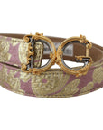 Dolce & Gabbana Pink Jaquard DG Logo Gold Metal Buckle Belt