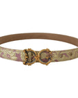 Dolce & Gabbana Pink Jaquard DG Logo Gold Metal Buckle Belt