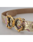 Dolce & Gabbana Pink Jaquard DG Logo Gold Metal Buckle Belt