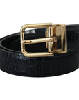Dolce & Gabbana Black Exotic Leather Gold Metal Buckle Belt