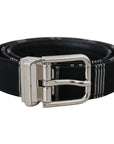 Dolce & Gabbana Black White Cotton Metal Silver Buckle Belt