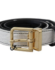 Dolce & Gabbana White Black Patchwork Gold Metal Buckle Belt