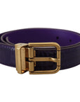 Dolce & Gabbana Purple Exotic Leather Gold Metal Buckle Belt