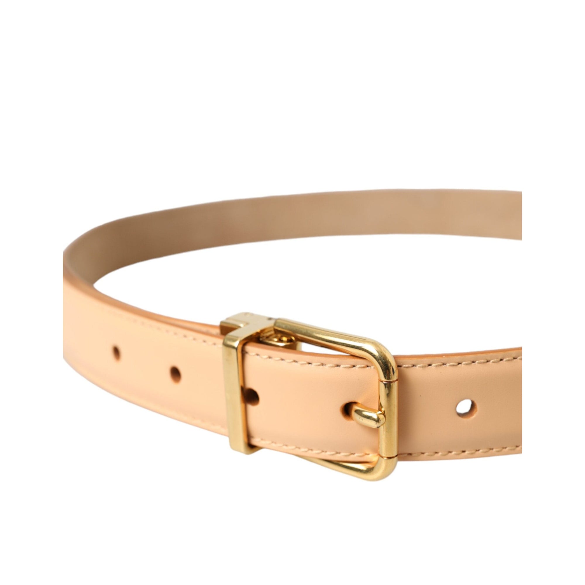 Dolce & Gabbana Beige Calfskin Leather Gold Metal Buckle Belt