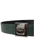 Dolce & Gabbana Green Calf Leather Square Metal Buckle Belt