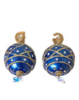 Dolce & Gabbana Gold Brass Blue Dangle Christmas Ball Crystal Clip On Earrings