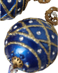 Dolce & Gabbana Gold Brass Blue Dangle Christmas Ball Crystal Clip On Earrings