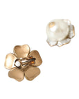 Dolce & Gabbana Gold Tone Maxi Faux Pearl Floral Clip-on Jewelry Earrings