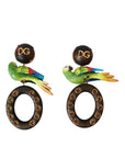 Dolce & Gabbana Multicolor Parrot Wood Brass Crystal Embellished Earrings