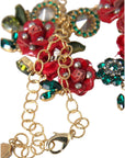 Dolce & Gabbana Gold Brass Link Chain RosePetal Crystal Pendant Necklace