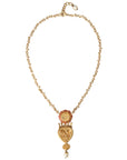 Dolce & Gabbana Gold BrassChain Sacred Heart Rose Crystal Charm Necklace