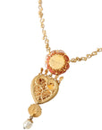 Dolce & Gabbana Gold BrassChain Sacred Heart Rose Crystal Charm Necklace