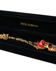 Dolce & Gabbana Gold BrassChain Sacred Heart Rose Crystal Charm Necklace